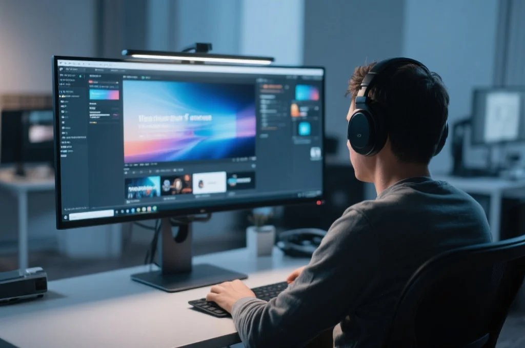 用户在桌面电脑上享受杏宇的沉浸式娱乐体验